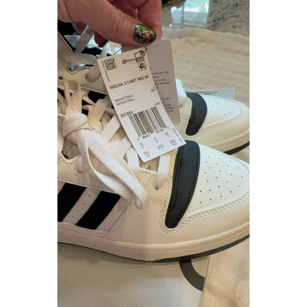Womens 9.5 ADIDAS Break start Mid basketball shoes.  white/black/cloud white